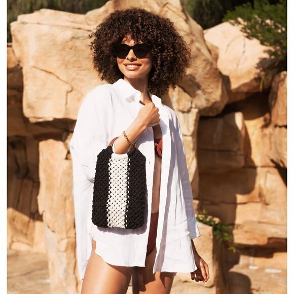 NEW Curateur x Laude The Label Gabby Mini Macrame Bag Black Off White Size Small - Picture 1 of 5